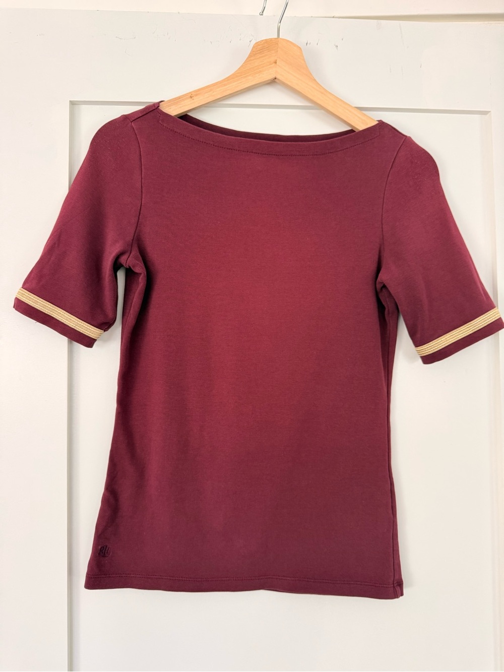 Lauren Ralph Lauren Wine Short Sleeve Top with Green Label